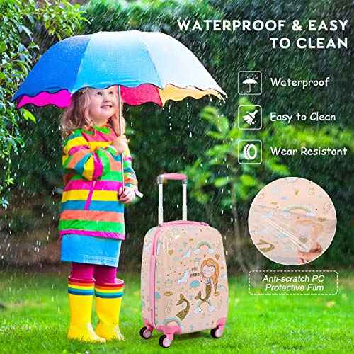 Kids Luggage 12" Toddler Backpack & 18" Travel Suitcase with Wheels (2 Count)