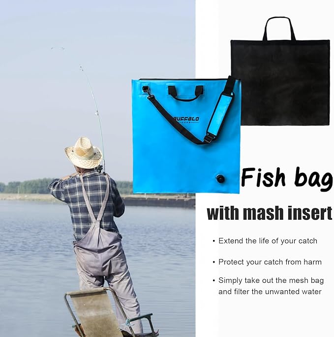 Buffalo Gear Fish Tournament Weigh in Bag for Bass Fishing, Heavy Duty Fish Bag for Caught Fish Waterproof,Leakproof,Puncture Resistant