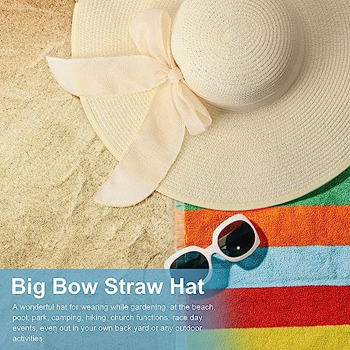 Womens Bowknot Straw Hat Foldable Beach Sun Hat Roll up UPF 50+