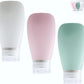 Travel Bottles for Toiletries, TSA Approved 3oz Leak Proof Silicone Refillable Squeeze Travel Size Containers BPA Free Air Travel for Shampoo, Lotions, 3-pk (Pink-White-Teal)
