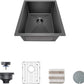 TORVA 17-Inch Gloss Black Ceramic Coating with NanoTek Undermount Kitchen Sink, PVD Coated Gunmetal Sink,16 Gauge Stainless Steel Single Bowl - 17 x 19 x 9 Inch Deep Bar/Prep Basin, Dark Gray