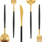 Matte Gold Silverware Set With Black Handle, IBIILII JEFF 20 Pieces Stainless Steel Flatware Set For 4，Kitchen Utensil Set, Tableware Cutlery Set, Knife Spoons And Forks Set, Dishwasher Safe