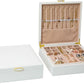 Jewelry Box Organizer for Women,White 2 Layer jewelry Stoarge Case,Built in Necklace Hook and Detachable Jewelry Tray,Indoor Jewelry Display Box