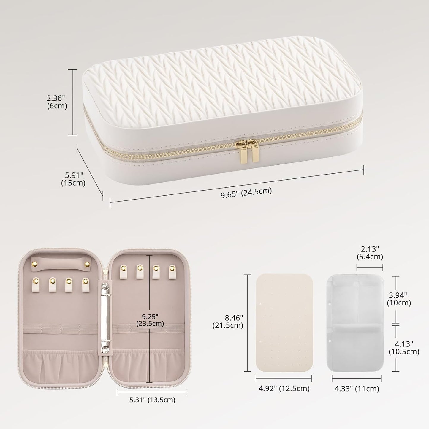 Lolalet Travel Jewelry Organizer, Jewelry Storage Case with Pocket, Earrings Necklaces Bracelets Ring Zippered Storage Pouch for Women -White