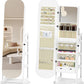 RQZ 8 LEDs Jewelry Cabinet Armoire Standing, 360° Swivel Jewelry Organizer, Lockable Jewelry Storage with Rounded Wide Full-Length Mirror, 4 Storage Shelves, Interior Mirror (61.4" H)