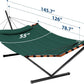 TegerDeger 12FT 2 Person Hammock with Stand Included 55 x 79IN Large Hammock 450LB Capacity with Hardwood Spreader Bar & Nylon Rope for Outside, Patio, Garden, Backyard, Beach, Poolside - Dark Green