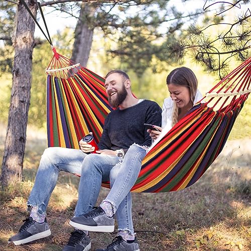 Cotton Hammock 8.9x4.9ft Holds Up to 660lbs Prevents Side