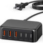 USB C Fast Charger, 100W GaN 6 Port Type USB C Charging Station Hub Block Cube, Wall Charger Power Strip Adapter Plug for iPad iPhone 16 15 14 13 12 Pro Max Pixel Note Galaxy, 5ft Cord
