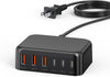 USB C Fast Charger, 100W GaN 6 Port Type USB C Charging Station Hub Block Cube, Wall Charger Power Strip Adapter Plug for iPad iPhone 16 15 14 13 12 Pro Max Pixel Note Galaxy, 5ft Cord