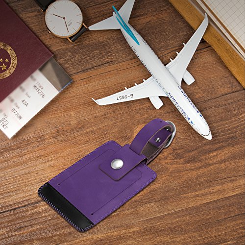 2 Pack Luggage Tags Leather Name ID Labels with Privacy Cover (2 Count)