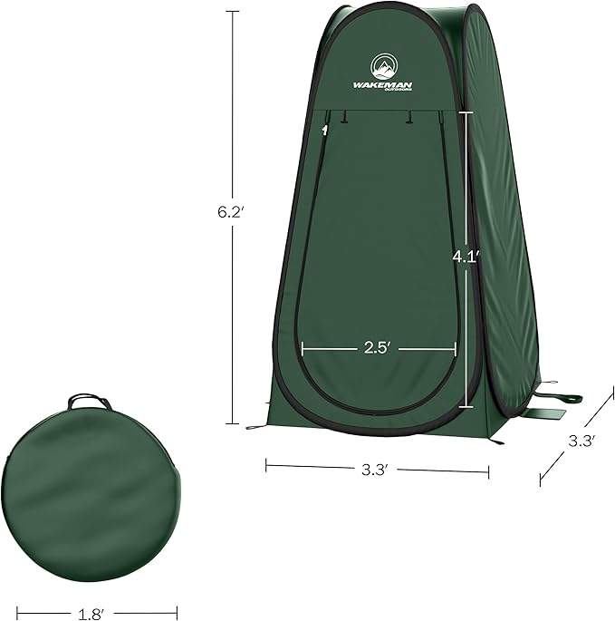 Wakeman Pop Up Changing Tent, 3.3 x 3.3 x 6.2ft, Camping Shower Tent for Portable Toilet Stall or Dressing Room with Carry Bag for Camping, Beach, or Tailgate, Polyester