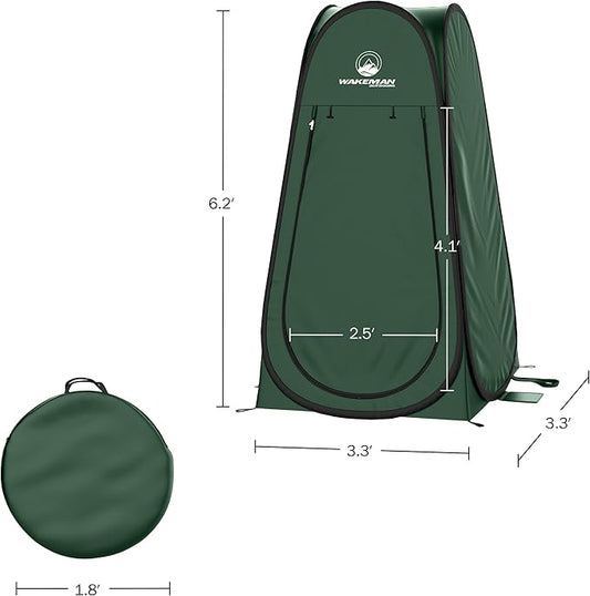 Wakeman Pop Up Changing Tent, 3.3 x 3.3 x 6.2ft, Camping Shower Tent for Portable Toilet Stall or Dressing Room with Carry Bag for Camping, Beach, or Tailgate, Polyester