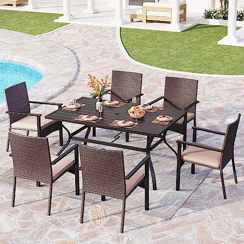 Wicker Patio Dining Chairs Set of 6 with Removable Cushions (6 Count)