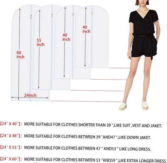 Garment Bags for Hanging Clothes (Set of 12) Suit Bags for Closet Storage, Plastic Waterproof Suit Cover Bag with Zipper for Coats, Jackets, Shirts 24'' x 40''