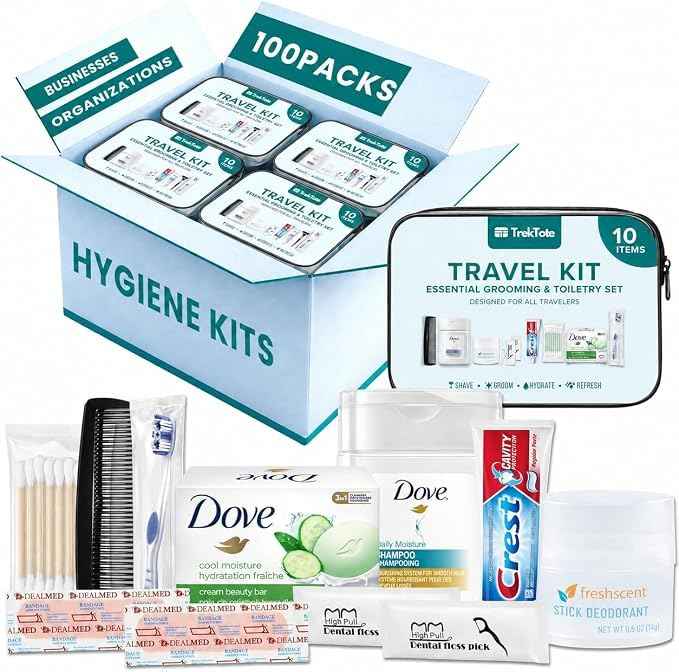 TrekTote Bulk 10 Piece Hygiene Kit Travel Size Toiletries Kit (100 Count)