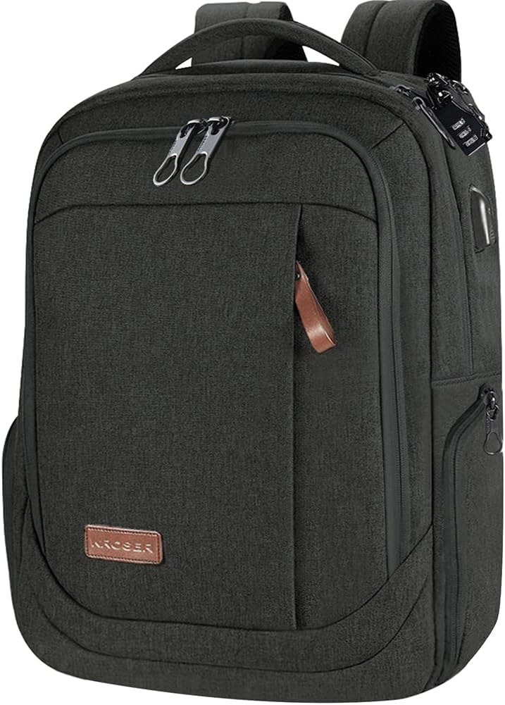 KROSER Laptop Backpack Large Computer Backpack Fits up to 17.3 Inch Laptop with USB Charging Port Water-Repellent Travel Backpack Casual Daypack for Business/College/Women/Men-Charcoal Black - Roamly