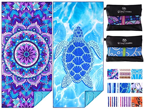 Microfiber Beach Towel with Bag Oversized 71x32 Sand Free 2 Pack (2 Count)