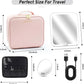 Travel Makeup Bag with Magnetic Removable Lighted Mirror, Cosmetic Bag Organizer with Mirror 360° Angle, Tri-Color LED Lighted Makeup Case, Portable Makeup Travel Train Case with Adjustable Dividers