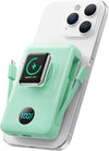 Magnetic Portable Charger for iPhone with Built-in Cables, 6-in-1 10800mAh Power Bank with iWatch Charger & LCD Display,25W Fast Charging Battery Pack for iPhone 16/15/14/13/12,Apple Watch (Green)
