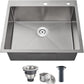 POPFLY 25×22 Inch Drop in Kitchen Sink, Top mount Stainless Steel Single Bowl Sink, 18 Gauge Hand-made Overmount 9 Inch Deep Sink, Brushed