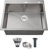 POPFLY 25×22 Inch Drop in Kitchen Sink, Top mount Stainless Steel Single Bowl Sink, 18 Gauge Hand-made Overmount 9 Inch Deep Sink, Brushed