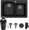 KRAUS Forteza™ 33” Dual Mount 60/40 Double Bowl Granite Kitchen Sink in Black with WasteGuard™ Continuous Feed Garbage Disposal, KGD-50BL-100-75MB