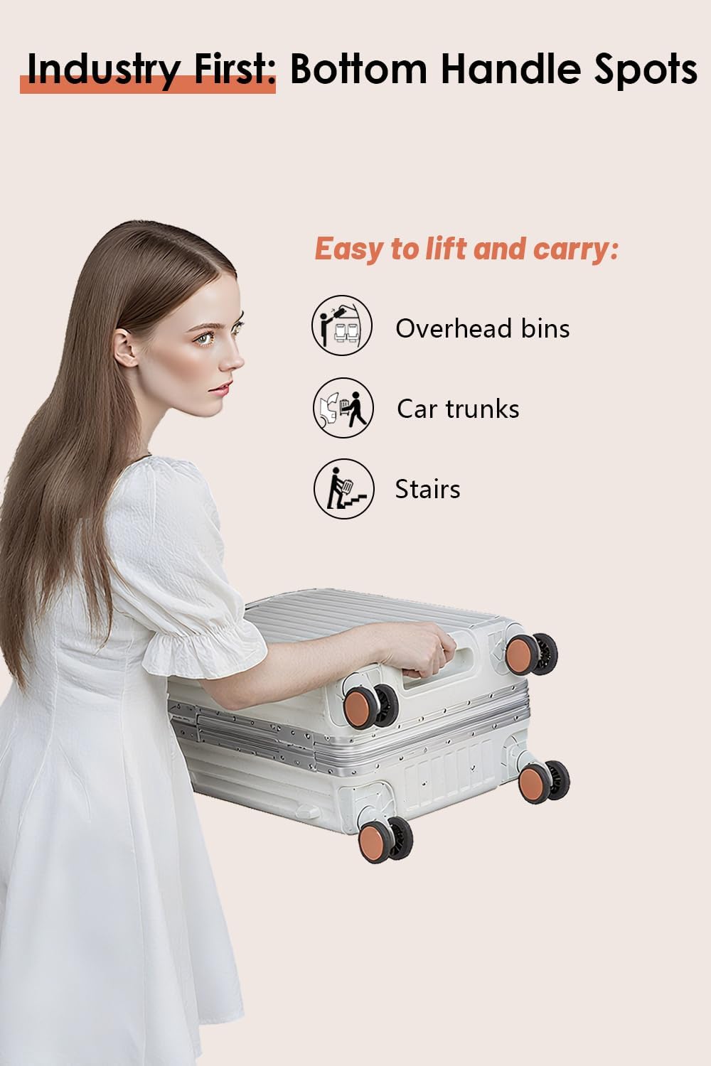 HotWay 20 Inch Carry On Luggage with Leather Handle, PC Zipperless Suitcase with Spinner Wheels and TSA Locks, 22x14x9 Airline Approved Luggage for Travel, Silver