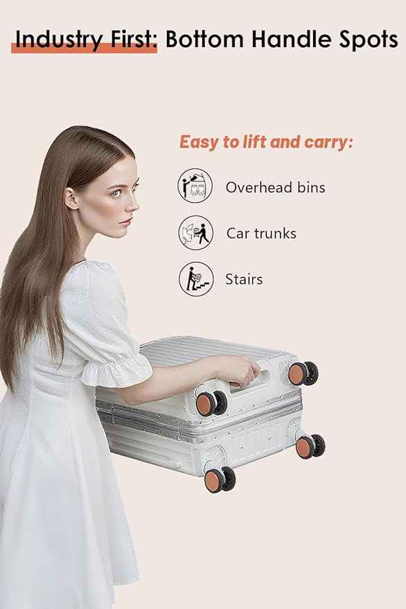 HotWay Carry On Luggage with Leather Handle, PC Zipperless Suitcase with Spinner Wheels and TSA Locks, 22x14x9 Airline Approved Luggage for Travel, Silver, 20 Inch