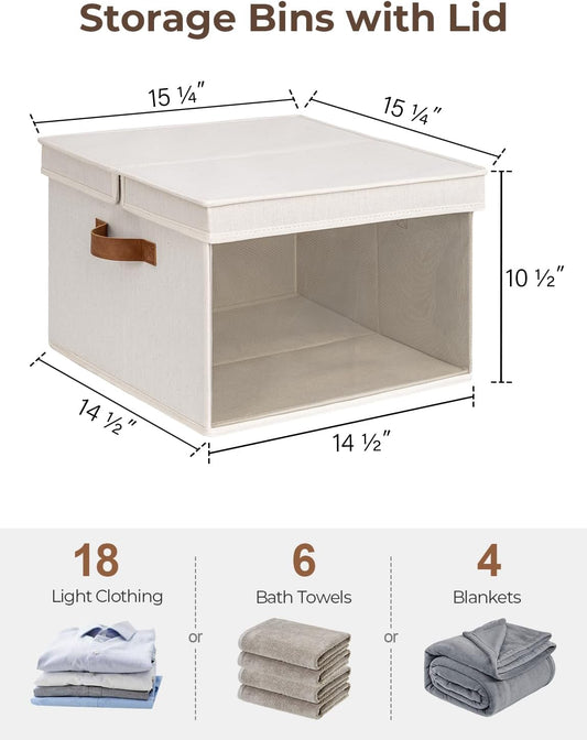 StorageWorks Storage Bins with Lid and Clear Window, Fabric Storage Boxes with Lids, Stackable Basket for Shelves, Closet Organizer and Storage Bins, Beige, Jumbo, 4-Pack