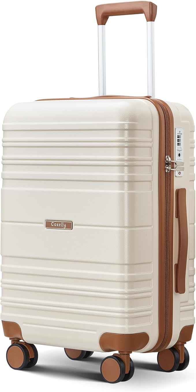 Carry On Luggage 20 Inch, Hardside Expandable Suitcase with Spinner Wheels, Lightweight PC +ABS Luggage with TSA Lock & YKK Zippers (Beige)