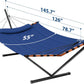 TegerDeger 12FT 2 Person Hammock with Stand Included 55 x 79IN Large Hammock 450LB Capacity with Hardwood Spreader Bar & Nylon Rope for Outside, Patio, Garden, Backyard, Beach, Poolside - Blue