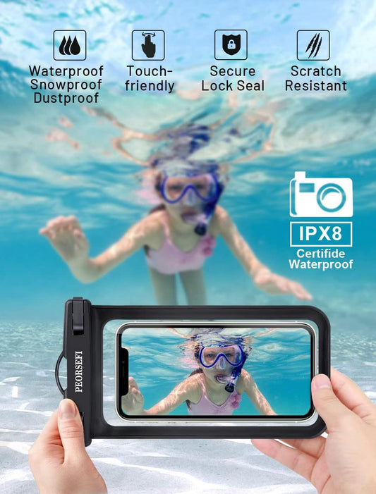Universal Waterproof Phone Pouch-Waterproof Phone Case for iPhone 15 14 13 12 Pro Max XS Plus Galaxy S24+ S23 Up to 7",IPX8 Waterproof Cellphone Dry Bag Beach Vacation Cruise Ship Essentials-2 Pack