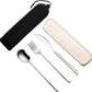 VANRA 3-Piece Portable Travel Utensils Set with Case 18/8 Stainless Steel Flatware Set Reusable Cutlery Set with Fork Spoon Knife for Lunch Travel Camping School Work Picnic (Silver)