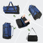 Vomgomfom 86L Collapsible Wheeled Luggage with Removable Backpack Straps,Waterproof Rolling Duffle Bag with Quilted Base,No Telescope Handle,Navy - Roamly