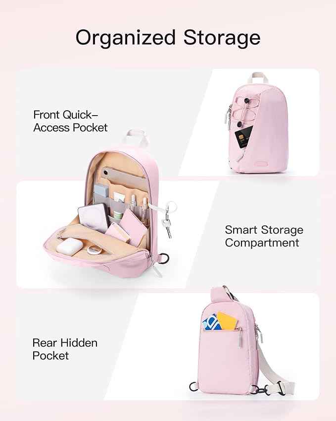 Inateck Sling Bag X-Row with RFID Blocking, Spacious Crossbody Shoulder Chest Everyday Carry Bag with Quick-adjust Strap, Water-resistant Sling Backpack for Men, Women, Travel, Cycling, Hiking, Pink