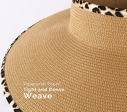 Women's Straw Sun Visor Hat UPF Wide Shade Ponytail Summer Hat