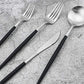 Black Handle Matte Silver Silverware Set