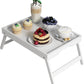 Bed Tray Table with Folding Legs,Bamboo Breakfast in Bed for TV Table,Tray,Eating,Snack Tray,Laptop Computer (White, Large)