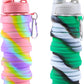 Collapsible Water Bottle for Adults, Boys, Students, Kids, Reusable Silicone Foldable Water Bottles for Travel Camping Hiking Sports,Leak-Proof Portable Sports Water Bottle (Pink & Green)