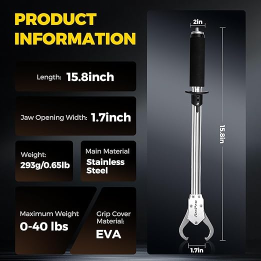 Fish Gripper with Scale, 15.8" Corrosion-Resistant Stainless Steel Fish Lip Gripper, 4.2mm Wide Opening, 40LB Load Capacity & Non-Slip 360° EVA Swivel Handle, Fish Grabber Tool for Saltwater