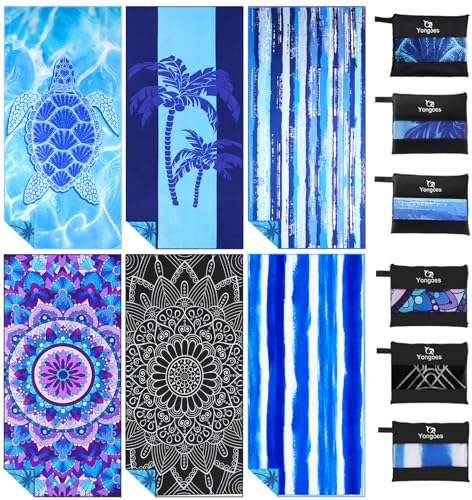 6 Pack Microfiber Beach Towel Oversized 71x32 Colorful Print Bulk (6 Count)
