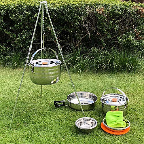 CAMPINGMOON 13PCS Camping Cookware Set Stainless Steel Outdoor Nesting Cooking Mess Kit Pots Pans Bowls with Storage Carrying Tote Bag MC210