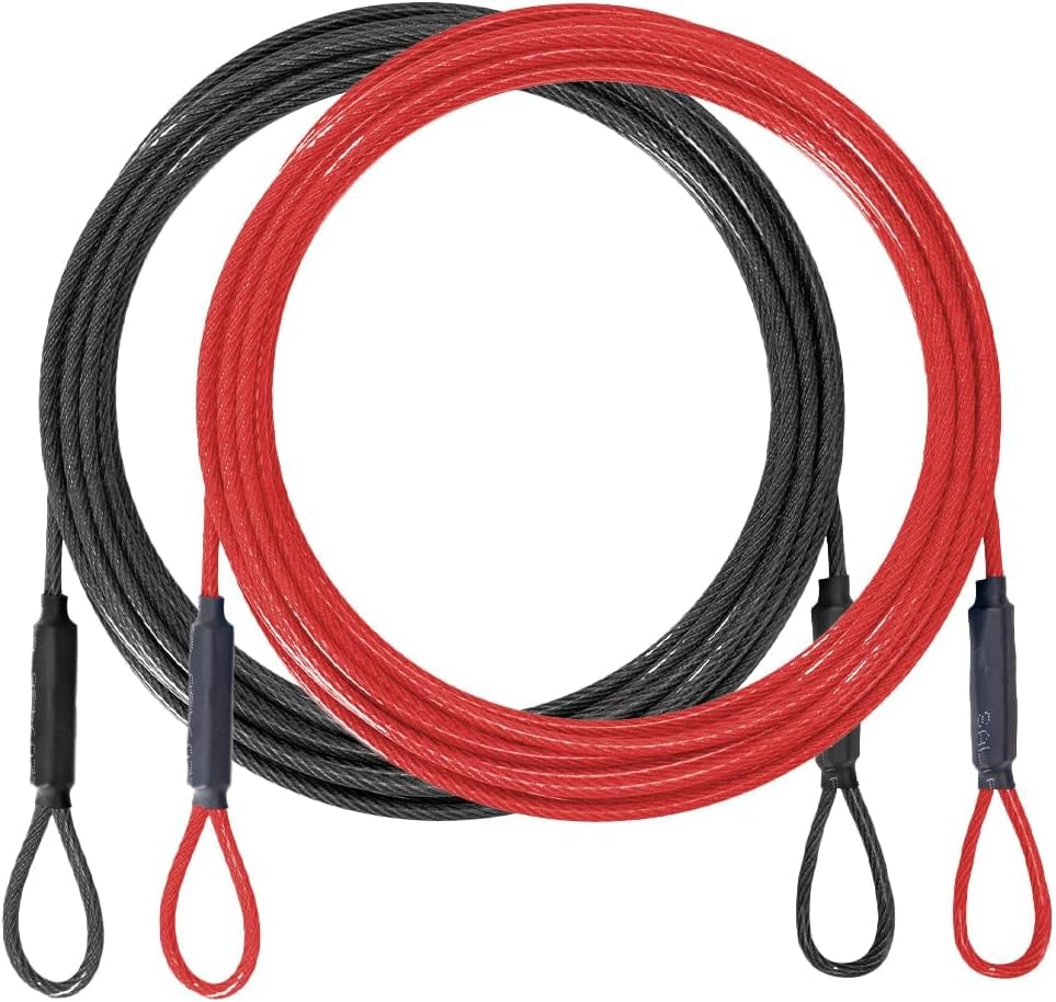 3.3mm (1/8 Inch) Outdoor Travel Security Cable-3/4/6/10/15/20/30ft Luggage Lock Safety Wire Flexible Steel Wire Rope with Double Loop Safety for Luggage, Bike, Lock (Balck+Red, 3ft-(2Pack)