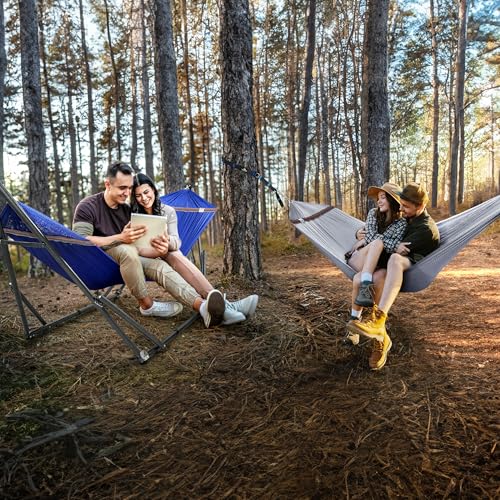 Combo x2 Hammocks with Stand for Outside & Tree Straps