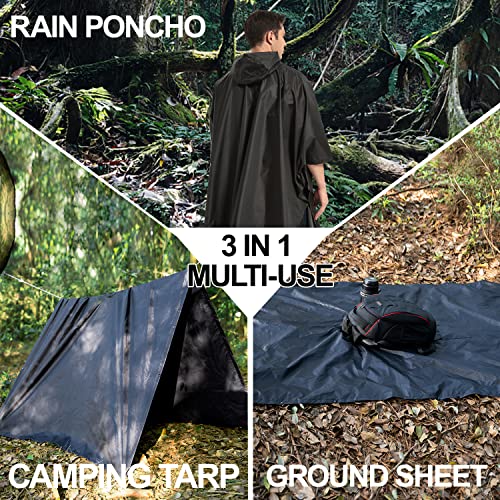 Hooded Rain Poncho Waterproof Raincoat Jacket for Men Women Adults with Pocket