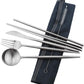 Gugrida Reusable Travel Utensils, 7 Pieces Portable 18/10 Stainless Steel include Knife Fork Spoon Chopsticks Cleaning Brush Straws Portable Pouch, Eco-friendly Camping Silverware Set, Dishwasher Safe