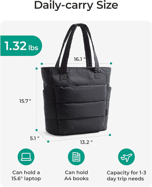 BAGSMART Tote Bag for Women, Lightweight Puffy Tote Bag with Compartments Shoulder Bag Handbag for Travel, Work, Gym,