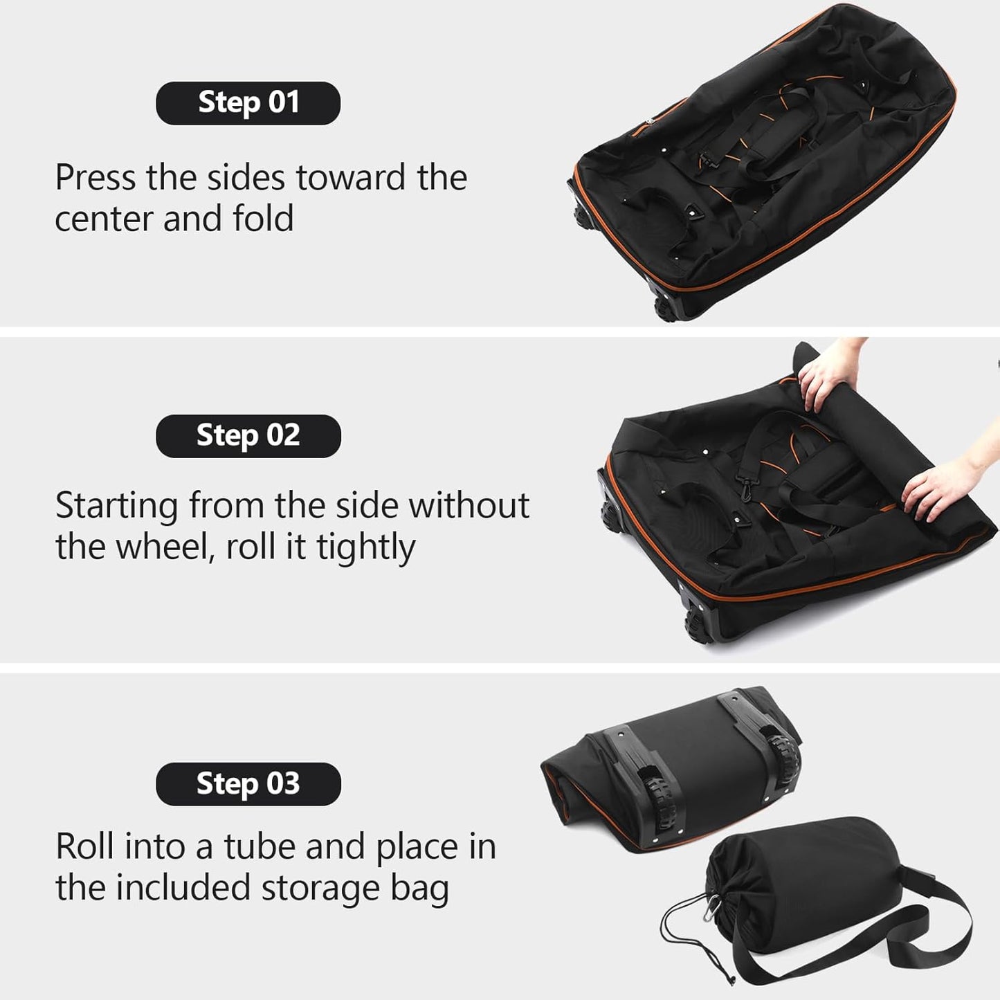 110L/140L Expandable Soft-Sided Foldable Duffle Bag with 2 Rubber Wheels,Packable 32” Rolling Carry-On with Multi-Pockets & Compartments,Black Orange - Roamly