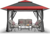 CROWN SHADES 11x11 Pop Up Gazebo, Patented One Push Outoor Canopy Tent with Wheeled STO-N-Go Cover Bag, Pop Up Canopy with Netting for Patio, Backyard (11x11, Red &Grey)
