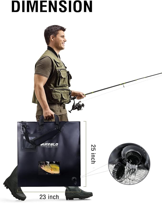Buffalo Gear Fish Tournament Weigh in Bag for Bass Fishing, Heavy Duty Fish Bag for Caught Fish Waterproof,Leakproof,Puncture Resistant